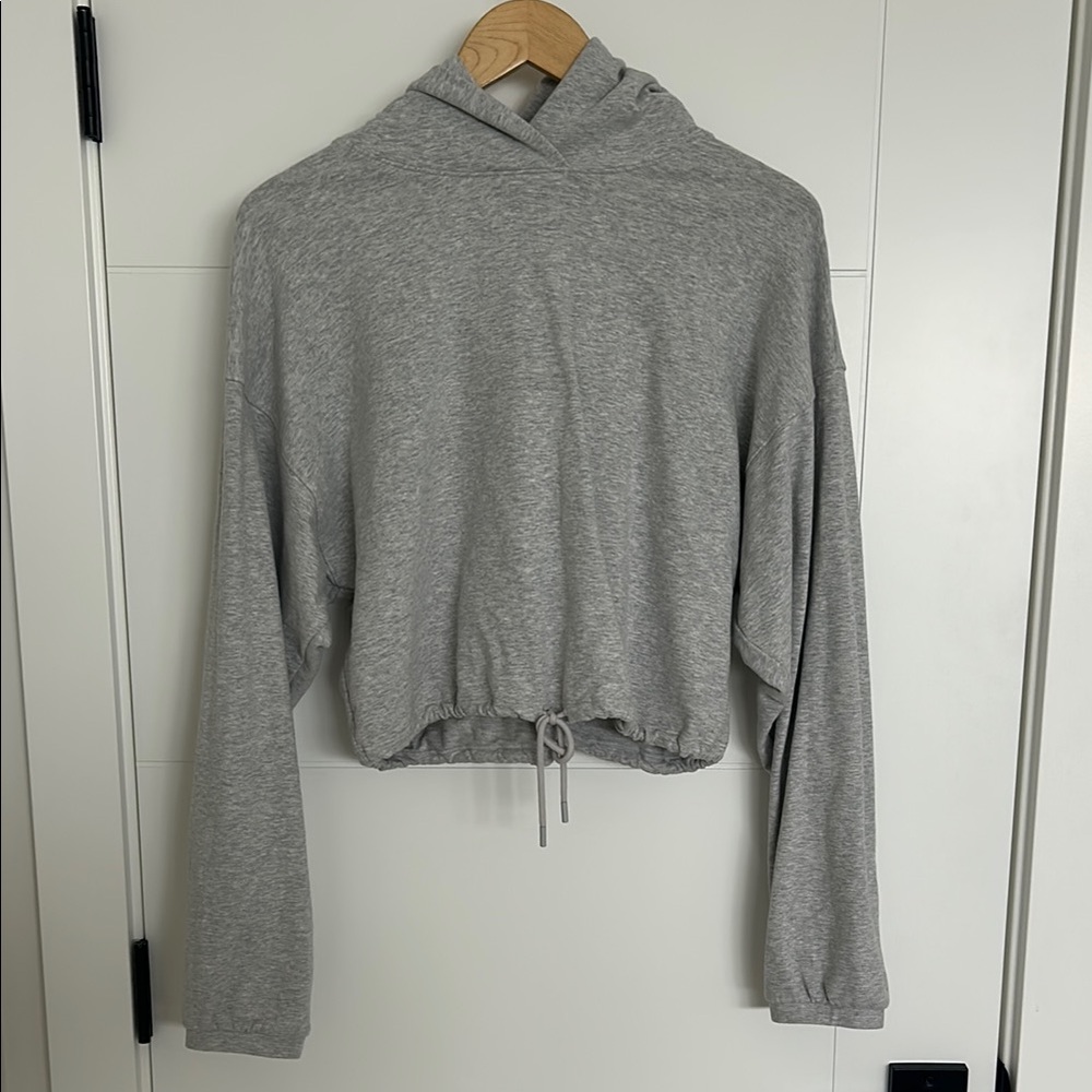 Babaton Gray Cropped Tie Front Hoodie